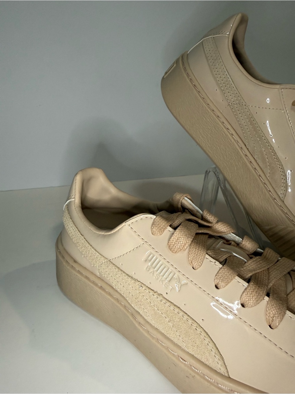Puma Basket Platform Patent Frappe Nude Patent Sneakers Women’s Size 7 - Picture 13 of 14